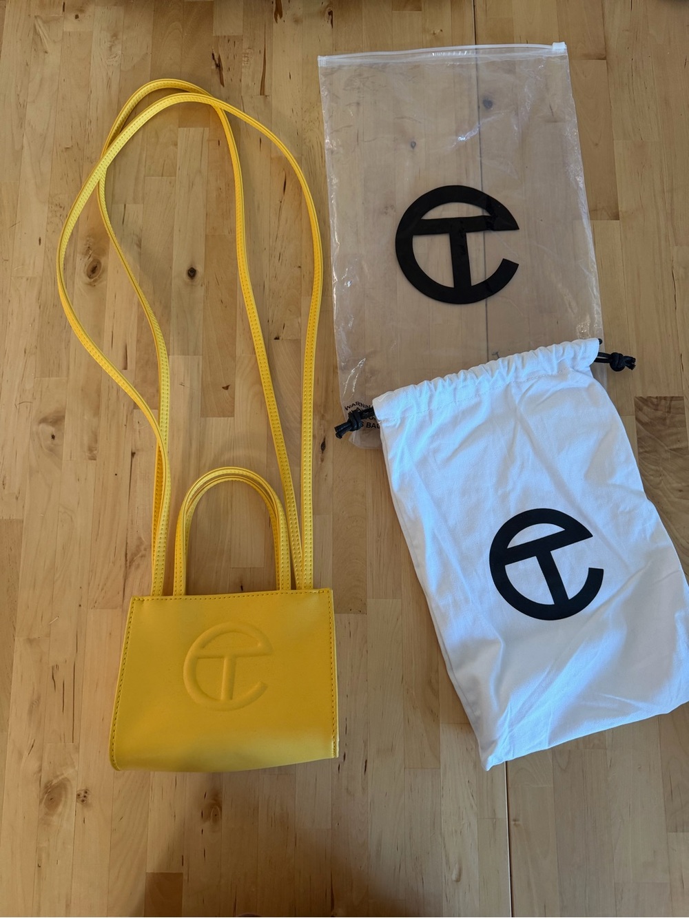 Telfar Yellow Mini Shopping Bag with Embossed Logo
